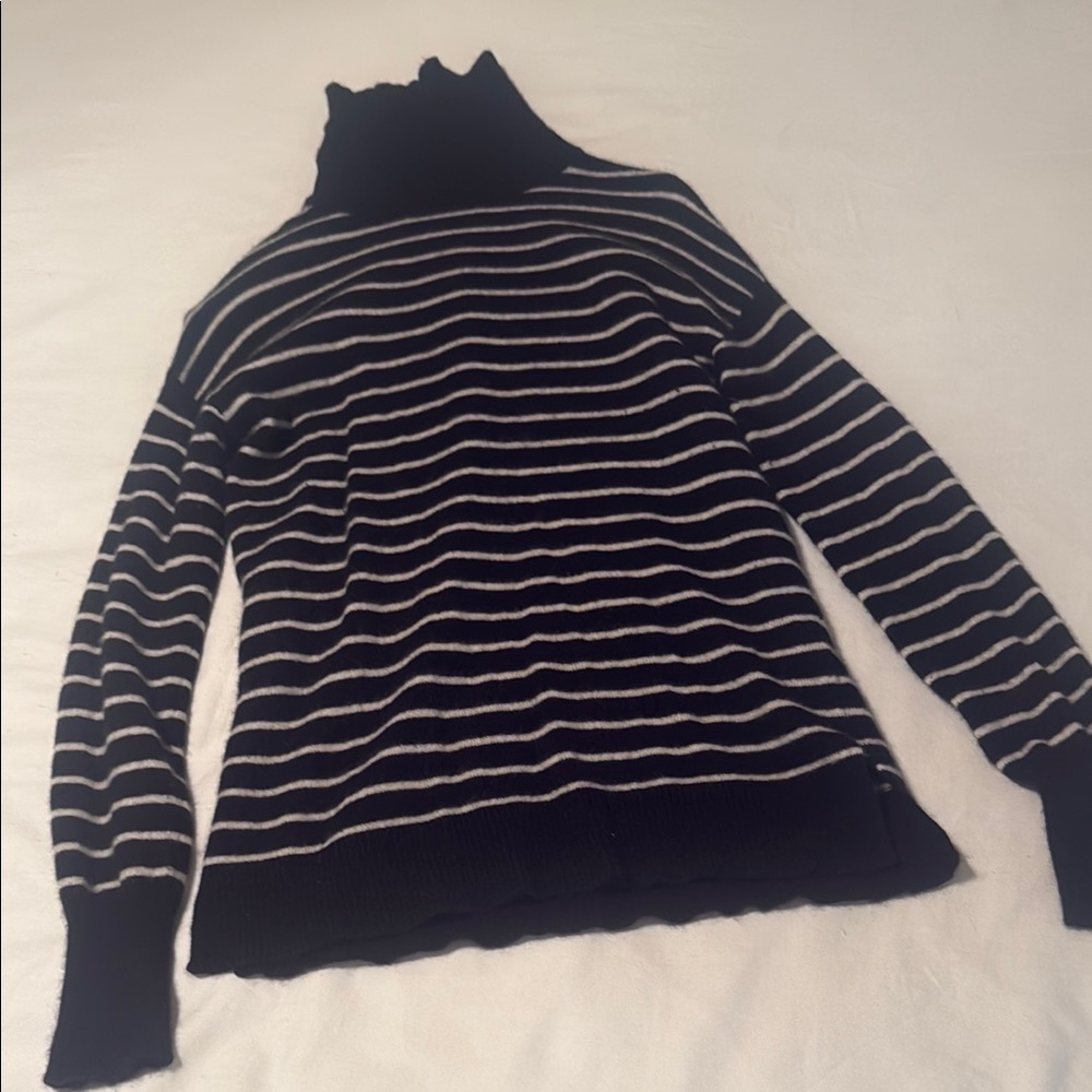 Nordstrom Black and White Striped Cowl Turtleneck Sweater